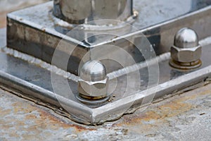 Close up stainless steel bollard or bitts in the dock