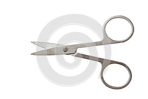 Close up stainless steel scissor isolated on white