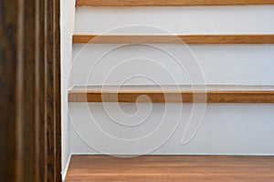 Close up staircase wooden  in modern home. Interior structure design concept. Empty pathway of stairway