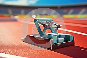 close-up of starting block position on racing track