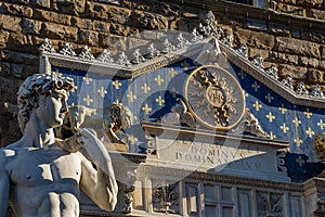 David of Michelangelo and Palazzo Vecchio - Florence italy