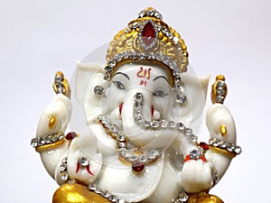 close-up of a statue of Ganesha, a Hindu deity with the head of an elephant