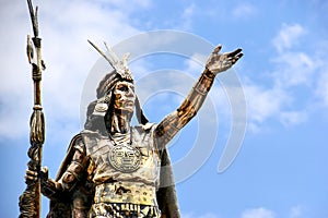 Close-up of statue of Inca Pachacutec in Cusco