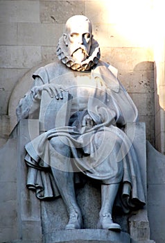 Close up of statue of Miguel de Cervantes, author of Don Quixote, Madrid, Spain