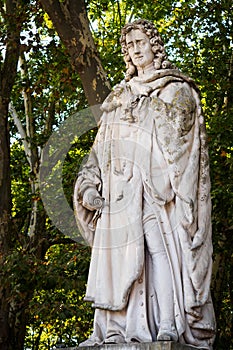 Close-up on the statue of Montesquieu in the park of the Place des Quinconces in Bordeaux