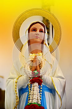 Close up of Statue of Our lady of grace virgin Mary