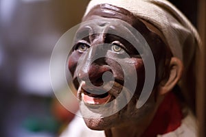 Close-up of the statue of Pulcinello head, Naples symbol, joker and clown