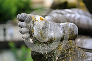 Close up of statue's foot