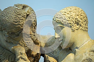 Close up of statues in the archaeological site of Olympia