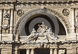 Close up of the statues on the doorway of Italian Corte di Cassazione