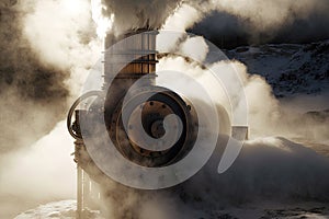close-up of steam venting from heated geothermal source