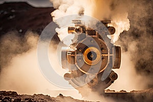 close-up of steam venting from heated geothermal source