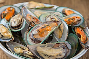 Close up steamed mussels