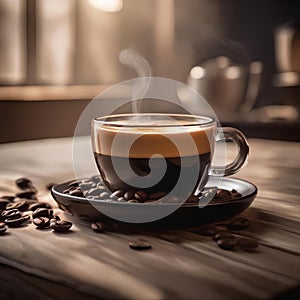 A close-up of a steaming cup of freshly brewed coffee with latte art1