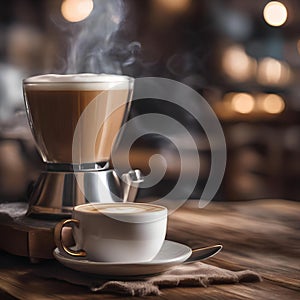 A close-up of a steaming cup of freshly brewed coffee with latte art2