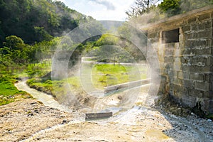 Close up of steaming hot springs