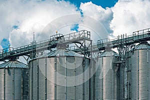 Close-up of steel grain storage silos photo