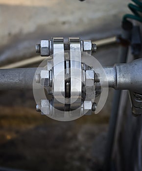 Close up steel pipe flange connected
