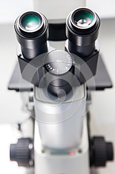 Close up of stereo microscope eyepieces