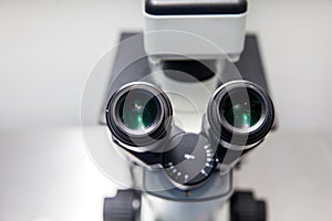Close up of stereo microscope eyepieces