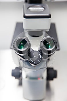 Close up of stereo microscope eyepieces
