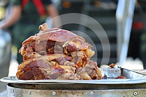 Close up stewed pork knuckle, stewed stew, a popular food of Thailand.