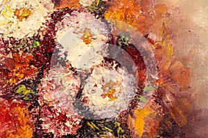 Pohľad zblízka na zátišie pastózny maľba olej maľovanie z jiřina kvetina hlava 