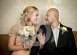 Close up still life of wedding couple in vintage clothing