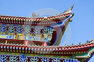 Close-up of stilted tower and incense burner in traditional Chinese ancient architecture