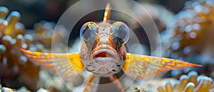 Close-Up of Stingfish with Open Mouth and Eyes in Aquarium Among Rocks. Concept Aquarium