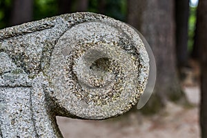 Close up of stone bench ornament