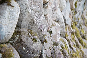 Close-up stone and mos in the forest from side view.