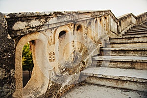 Close up of stone stairs Saint Clement Aqueduct in Montpellier