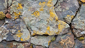Close-up of a Stone Wall Covered in Lichen
