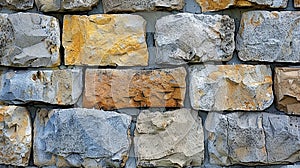A close up of a stone wall with different colors, AI