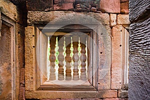 Close up stones windows in Phimai historical park