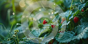 a close up of a strawberry plant