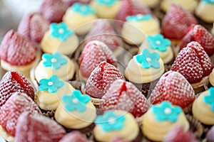 Close up of strawberrys and mini cups