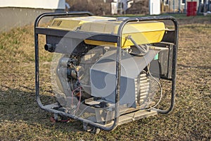 close-up. Street lighting. A gasoline-powered generator that produces current. Backup or emergency power source. The generator is photo