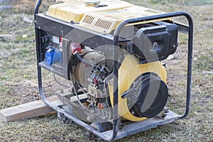 close-up. Street lighting. A gasoline-powered generator that produces current. Backup or emergency power source. The generator is photo