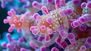 Close-up of Streptococcus Pyogenes Bacteria Under a Microscope AI Generated