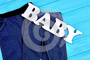 Close up of stretch jeans for babies.