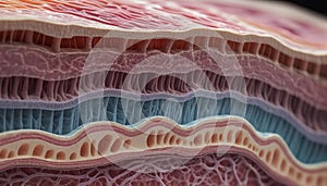 Close-up of the structure and composition of the different layers of skin and organic surface tissue