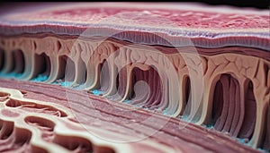 Close-up of the structure and composition of the different layers of skin and organic surface tissue