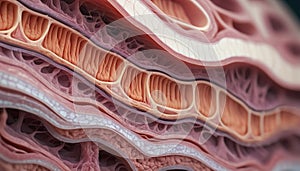 Close-up of the structure and composition of the different layers of skin and organic surface tissue