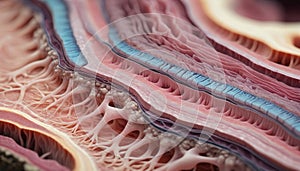 Close-up of the structure and composition of the different layers of skin and organic surface tissue