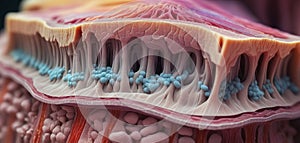 Close-up of the structure and composition of the different layers of skin and organic surface tissue