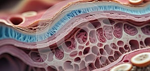 Close-up of the structure and composition of the different layers of skin and organic surface tissue