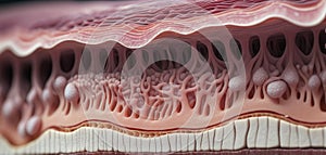 Close-up of the structure and composition of the different layers of skin and organic surface tissue