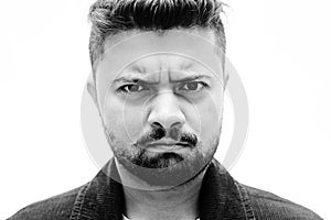 Close-Up Studio Portrait Man Angry Face Expression on white